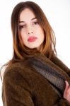 Woman Wearing Fur Jacket Stock Photo