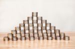 Pyramid Of The Coins On The Table Stock Photo