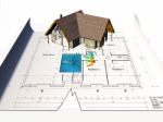 Model house with blueprint Stock Photo