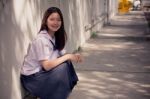 Portrait Of Thai Student Teen Beautiful Girl Happy And Relax Stock Photo