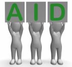 Aid Banners Shows First Aid Assistance And Support Stock Photo