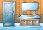 Cartoon  Illustration Interior Bathroom Stock Photo