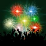 Fireworks Audience Shows Group Of People And Celebrate Stock Photo