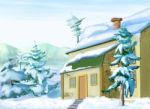 Vacation Home In A Snowy Winter Day Stock Photo