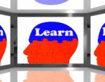 Learn On Brain On Screen Showing Educational Tv Shows Stock Photo