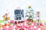 Merry Christmas And Happy New Year Background  And Number 2017 Text Stock Photo