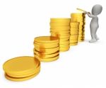 Savings Character Represents Earnings Profit And Render 3d Rende Stock Photo