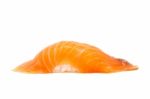 Japanese Cuisine. Salmon Sushi Nigiri Isolated On White Backgrou Stock Photo