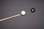 Cue Stick And Balls On Pool Table Stock Photo