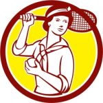 Female Tennis Player Racquet Vintage Circle Retro Stock Photo