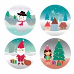 Santa Claus Girl Snowman And Home Stock Photo