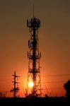 Sunset Of Phone Antenna Stock Photo