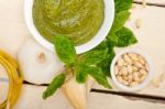 Italian Basil Pesto Sauce Ingredients Stock Photo