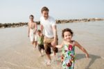 Family  In The Beach Stock Photo