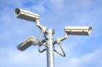 Cctv Camera With Blue Sky Background Stock Photo