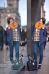 Pretty Young Girl Standing At Shopfront Stock Photo