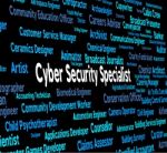 Cyber Security Specialist Shows World Wide Web And Employment Stock Photo