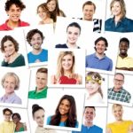 Stack Of Photo Shots, Multi Ethnic People Stock Photo