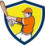 Baseball Player Batter Swinging Bat Crest Cartoon Stock Photo