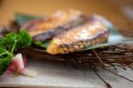 Japanese Style Teppanyaki Roasted Cod Fish Stock Photo