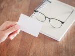 Woman Hold Blank Business Cards Stock Photo