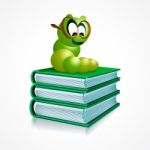 Book Worm Cartoon On Books Stock Photo