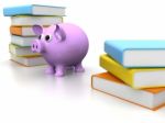 Piggy Bank On Top Of Books Creating A Cost Of Education Theme Stock Photo