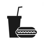 Burger And Water Drink For Watch Sportive Game Symbol Icon Stock Photo