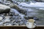 Isolated Hot Coffee Put A Glass Of White With A Casual Break From Work  Background Waterfall With Clipping Path Stock Photo