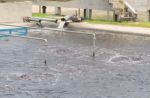 Wastewater Treatment Plant Aerating Basin Stock Photo