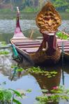 Traditional Khmer Boats With Carved Bows Stock Photo