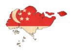 Singapore Map On Singapore Flag Drawing ,grunge And Retro Flag S Stock Photo