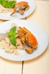 Italian Gnocchi With Seafood Sauce With Crab And Basil Stock Photo