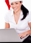 Santa Girl Browsing The Net Stock Photo