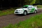 J. Laverty Driving Mitsubishi Evo Stock Photo