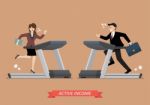 Business Man And Woman Running On A Treadmill Stock Photo