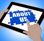 About Us Tablet Shows Contact And Website Information Stock Photo