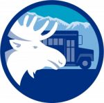 Moose Head School Bus Circle Retro Stock Photo