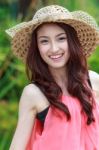 Asian Woman Wearing A Cute Hat Fashion Stock Photo