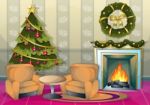 Cartoon  Illustration Interior Christmas Room With Separated Layers Stock Photo