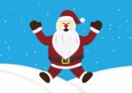 Christmas Santa Claus Jumping Snow Hill Background Stock Photo