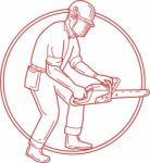 Lumberjack Arborist Chainsaw Circle Mono Line Stock Photo