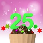 Twenty Five Candle On Cupcake Shows Getting Older Or Growing Up Stock Photo