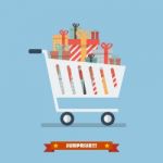 Shopping Cart With Piles Of Presents Stock Photo