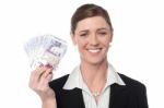 Corprorate Woman Holding Currency Notes Stock Photo