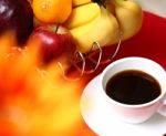 Healthy Fruits With Coffee Stock Photo