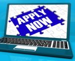 Apply Now On Laptop Showing Online Applications Stock Photo