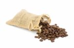 Little Sackcloth With Coffee Beans Stock Photo