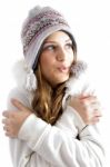 Beautiful Young Female Shivering In Cold Stock Photo