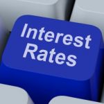 Interest Rate Key Shows Investment Percent Online Stock Photo